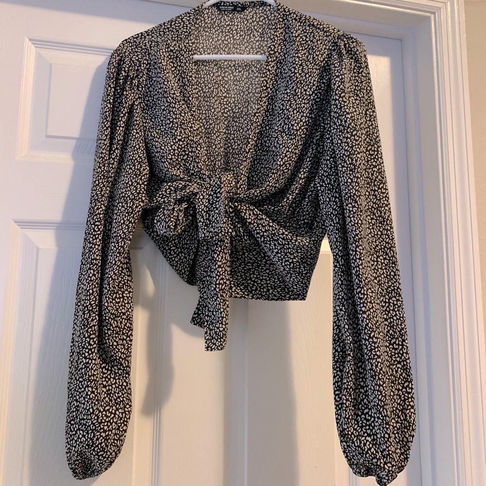 Leopard Print Tie Front Blouse